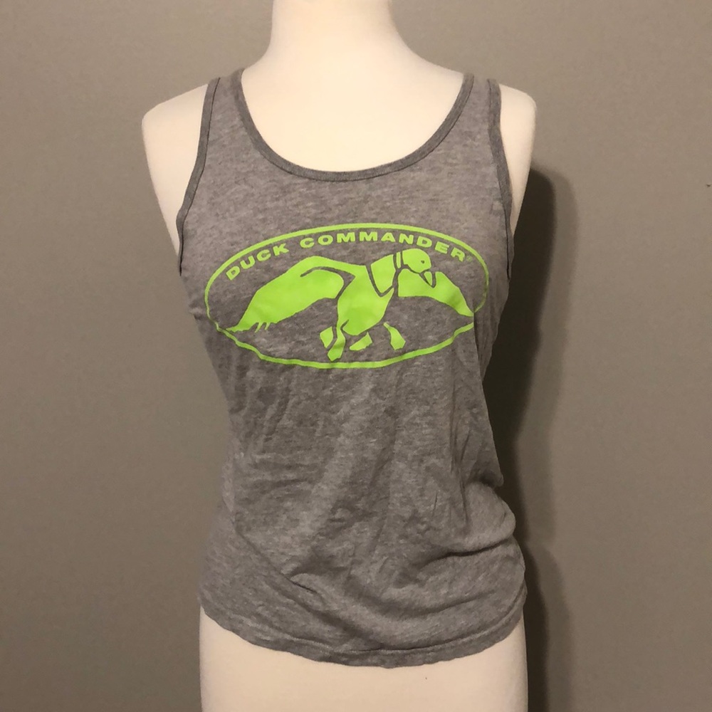 Gray and green duck commander tank top